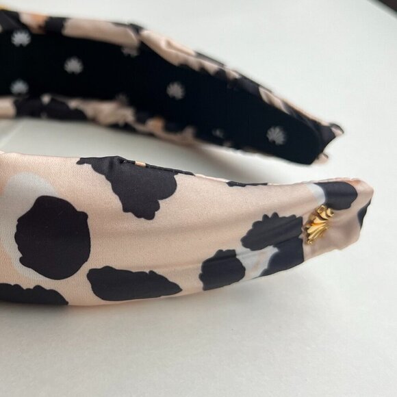 Lele Sadoughi Timeless Iconic Knotted Leopard Silk Headband Gold Logo - Picture 7 of 8